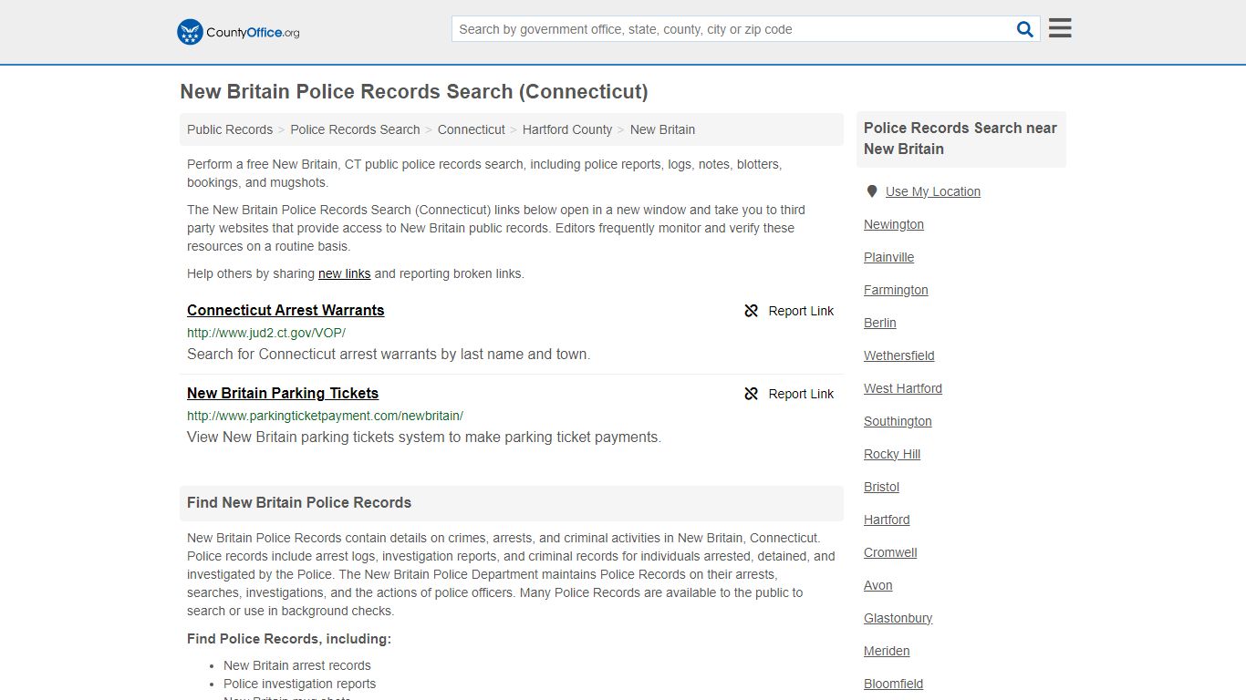 New Britain Police Records Search (Connecticut) - County Office